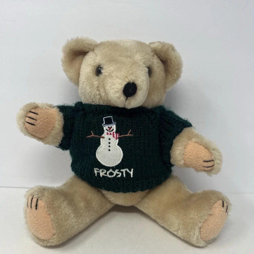 Vintage Teddy Bear Jointed in Green‎ Knitted Frosty Sweater